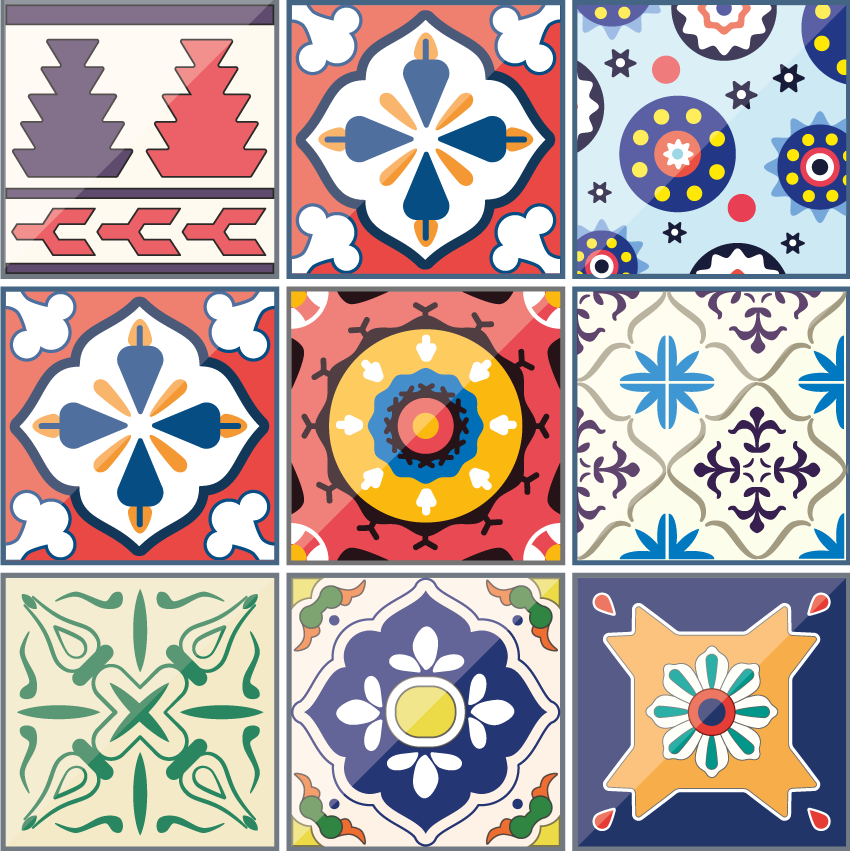 Vinyl teppich küche mit bunten ornamentfliesen - TenStickers