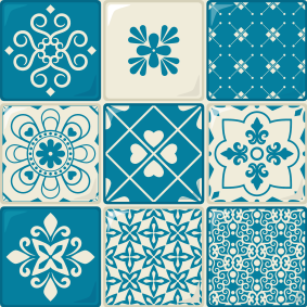 Vinyl teppich küche grau-blaues muster - TenStickers