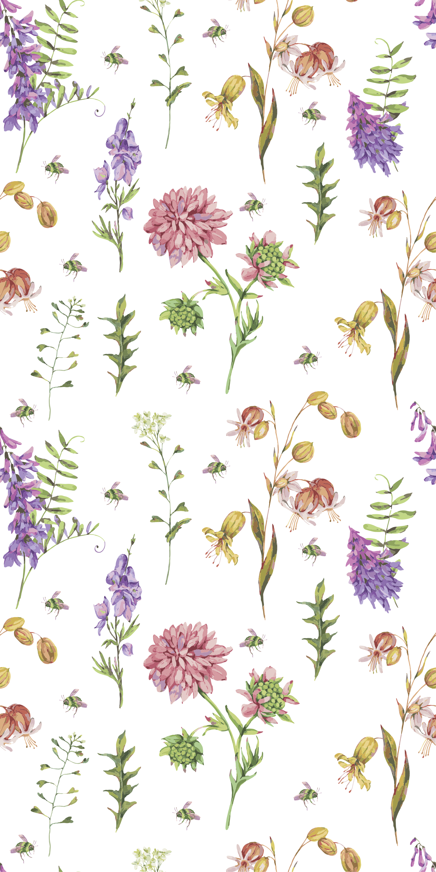 Vinyl teppich küche mit bunten minimalistischen wildblumen - TenStickers