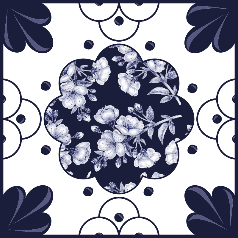 Vinyl teppich küche mit blumenmuster fliesen - TenStickers