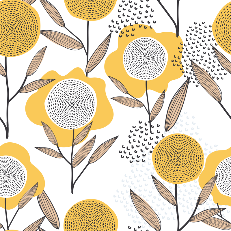 Vinyl teppich küche gelbes abstraktes blumenmuster - TenStickers
