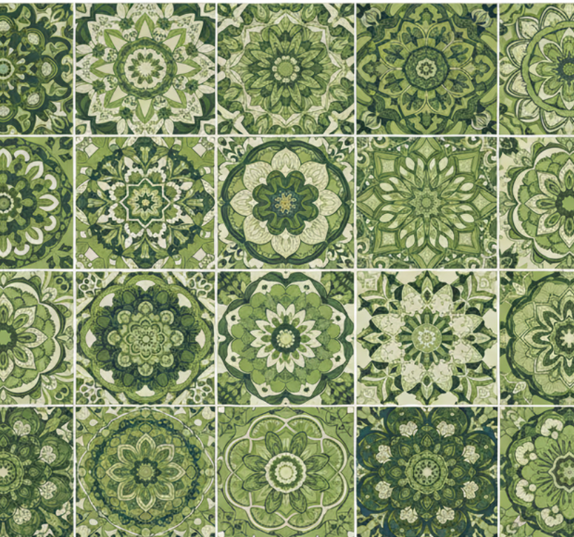 Vinyl teppich küche moosgrün kaleidoskopeffekt - TenStickers