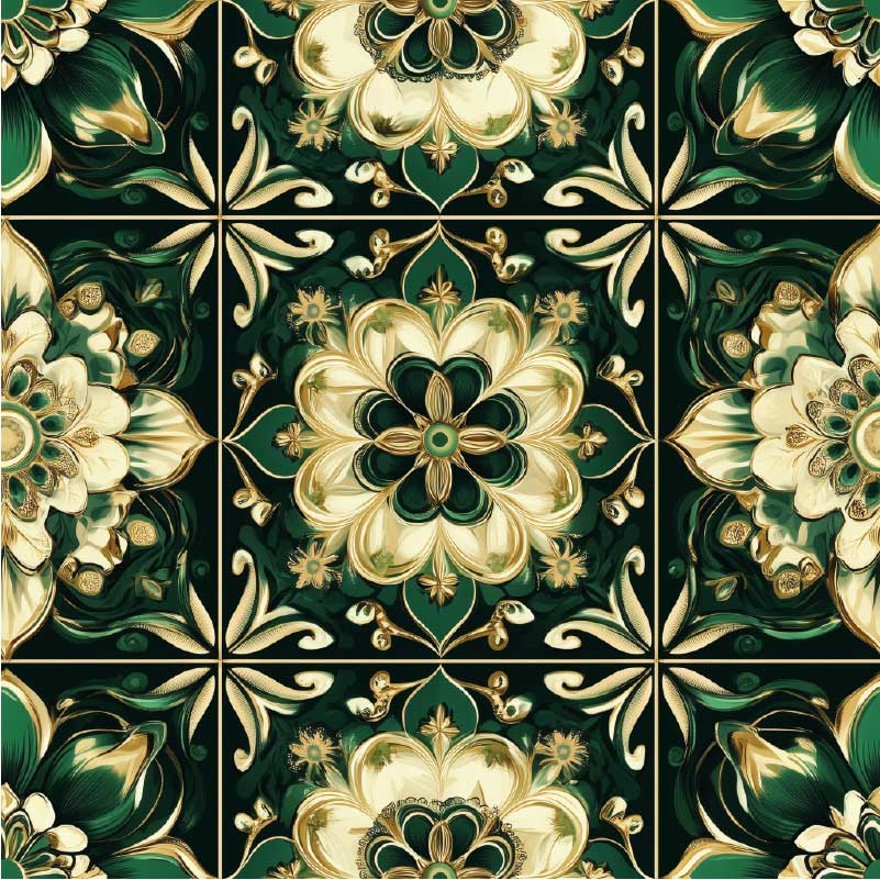 Vinyl teppich küche mit botanischen mosaikfliesen - TenStickers