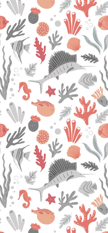 Vinyl teppich schlafzimmer mit meereslebewesen illustration - TenStickers