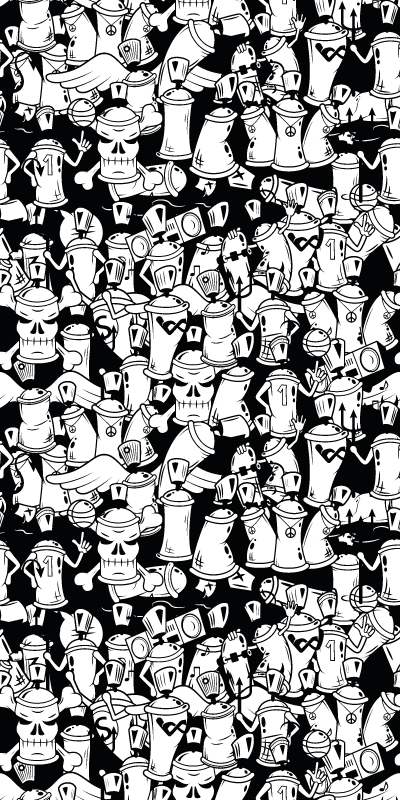 Vinyl teppich schlafzimmer graffiti sprühdosen schwarz weiß - TenStickers