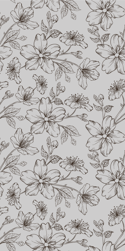 Vinyl teppich schlafzimmer mit schwarzen blumen auf grau - TenStickers