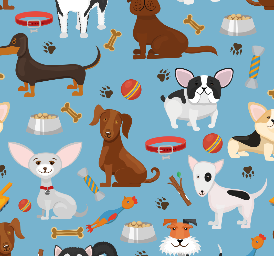 Vinyl teppich schlafzimmer mit hunde-muster auf blau - TenStickers