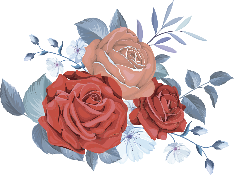 Vinyl teppich schlafzimmer mit blauen blumenbouquets - TenStickers