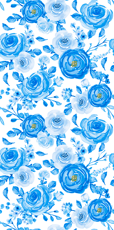 Vinyl teppich nordisch blaue uhren blumen - TenStickers