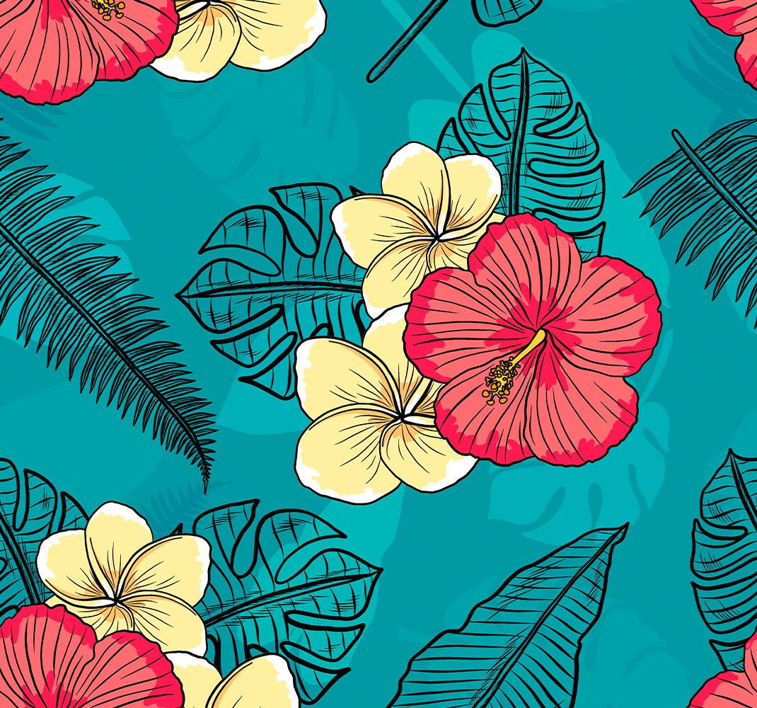 Vinyl teppich natur mit hawaiianischen blumen - TenStickers
