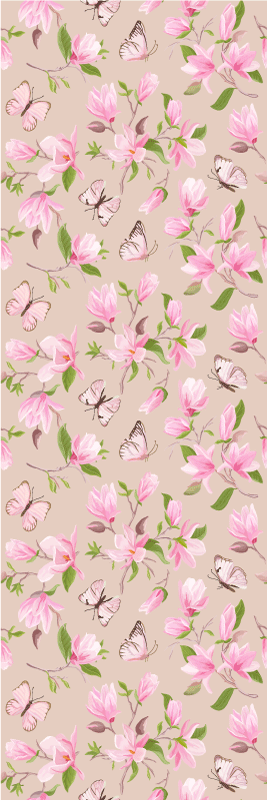 Vinyl teppich natur mit pinkem magnolien und schmetterlingen - TenStickers