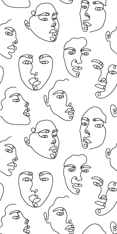 Vinyl teppich modern mit gesichtern in linienkunst - TenStickers