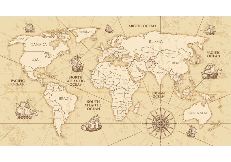 Vinyl teppich weltkarte retro weltkarte sepia wandbild - TenStickers