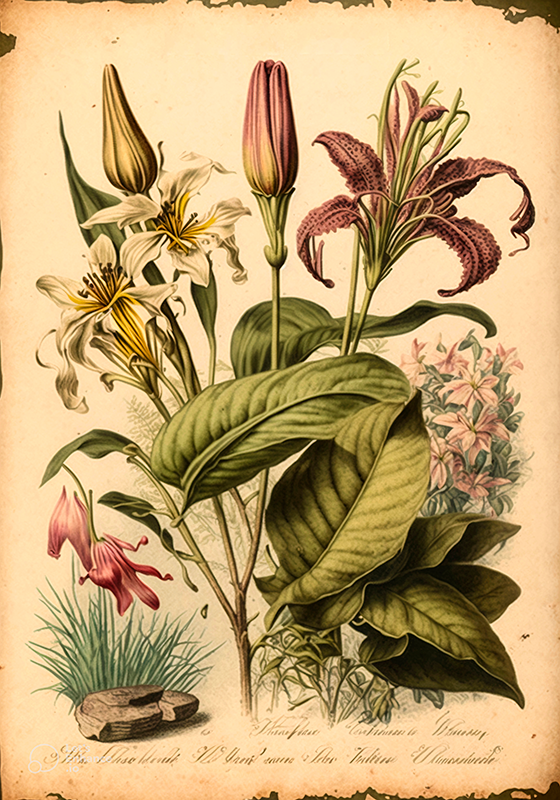 Vinyl teppich blumen im vintage botanischen druck - TenStickers