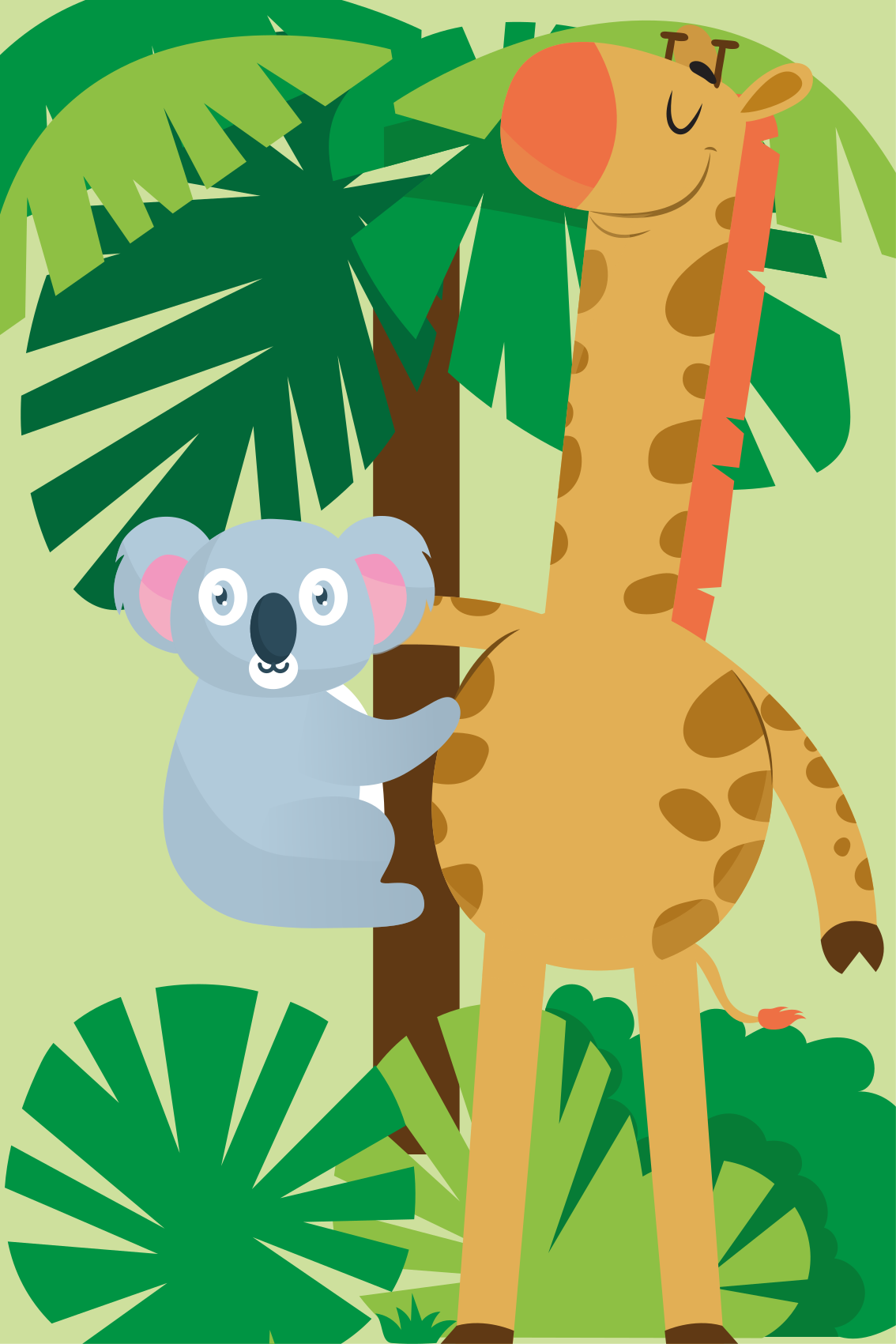 Vinyl teppich kinderzimmer koalas umarmen eine giraffe - TenStickers