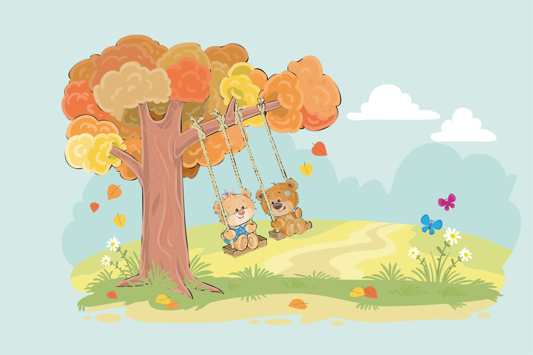 Vinyl teppich kinderzimmer bären im wald - TenStickers