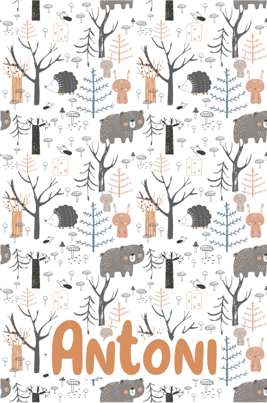 Vinyl teppich kinderzimmer skandinavischer wald mit tieren - TenStickers