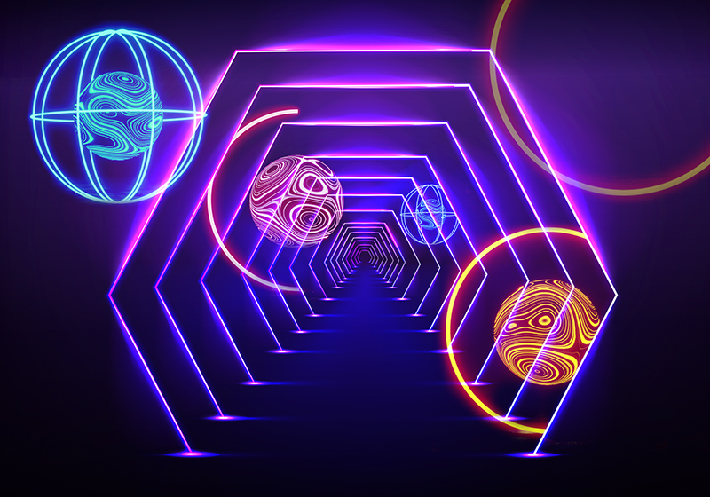 Vinyl teppich lila neon hexagonaler tunnelblick - TenStickers
