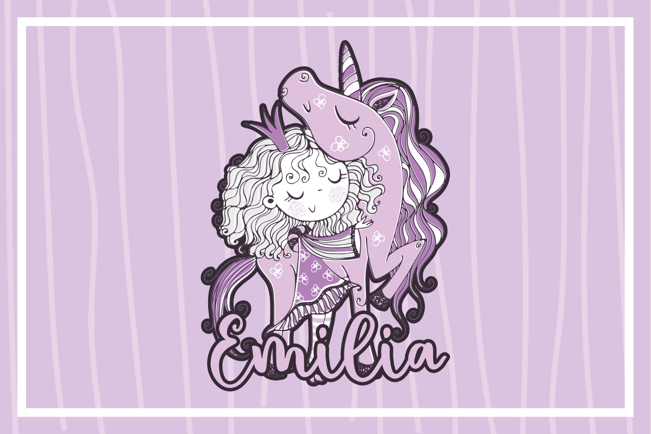 Lila vinyl teppich künstlerische prinzessin mit einhorn - TenStickers