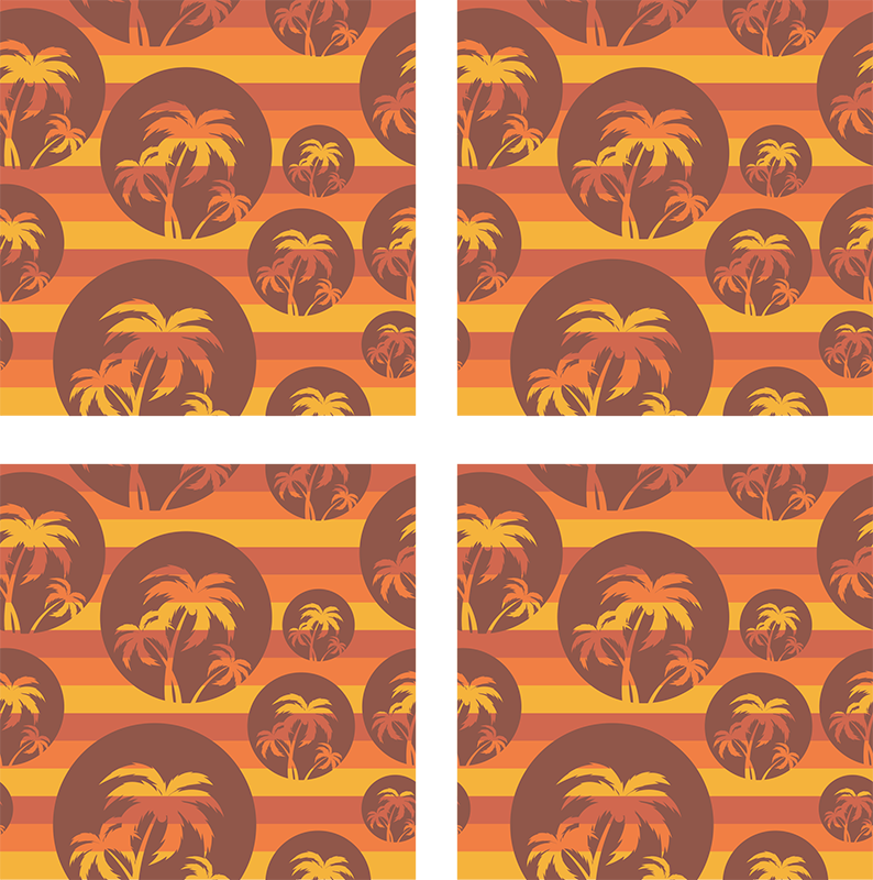Vinyl teppich orange im retro sonnenuntergang palmenmuster - TenStickers