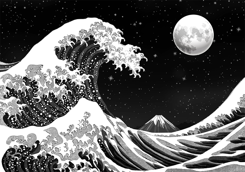 Vinyl teppich schwarz kanagawa welle bei nacht - TenStickers