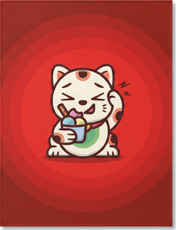 Roter vinyl teppich mit niedlicher katze und eiscreme - TenStickers