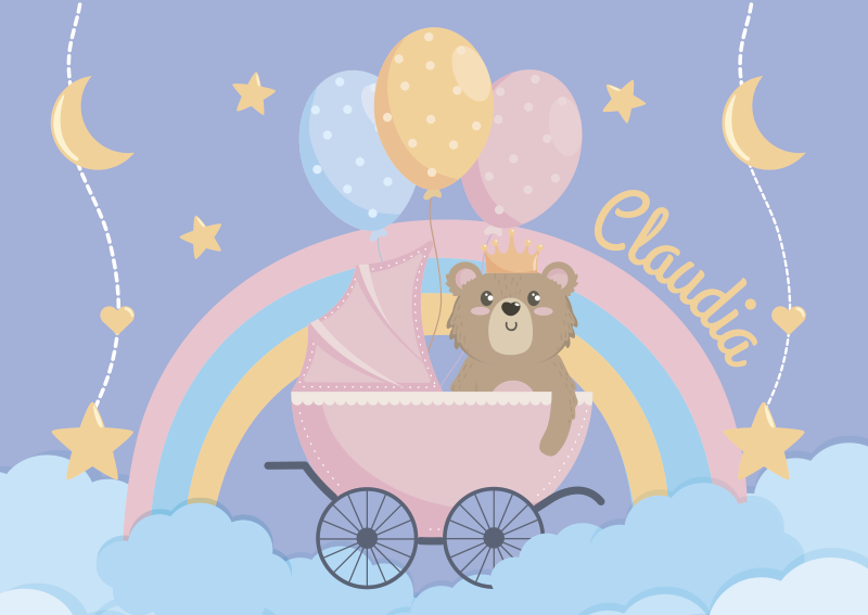 Vinylteppich Schlafzimmer anpassbares Kinderwagenmotiv - TenStickers