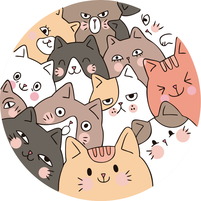 Vinyl Teppich Tiere cartoon-katzengesichter - TenStickers