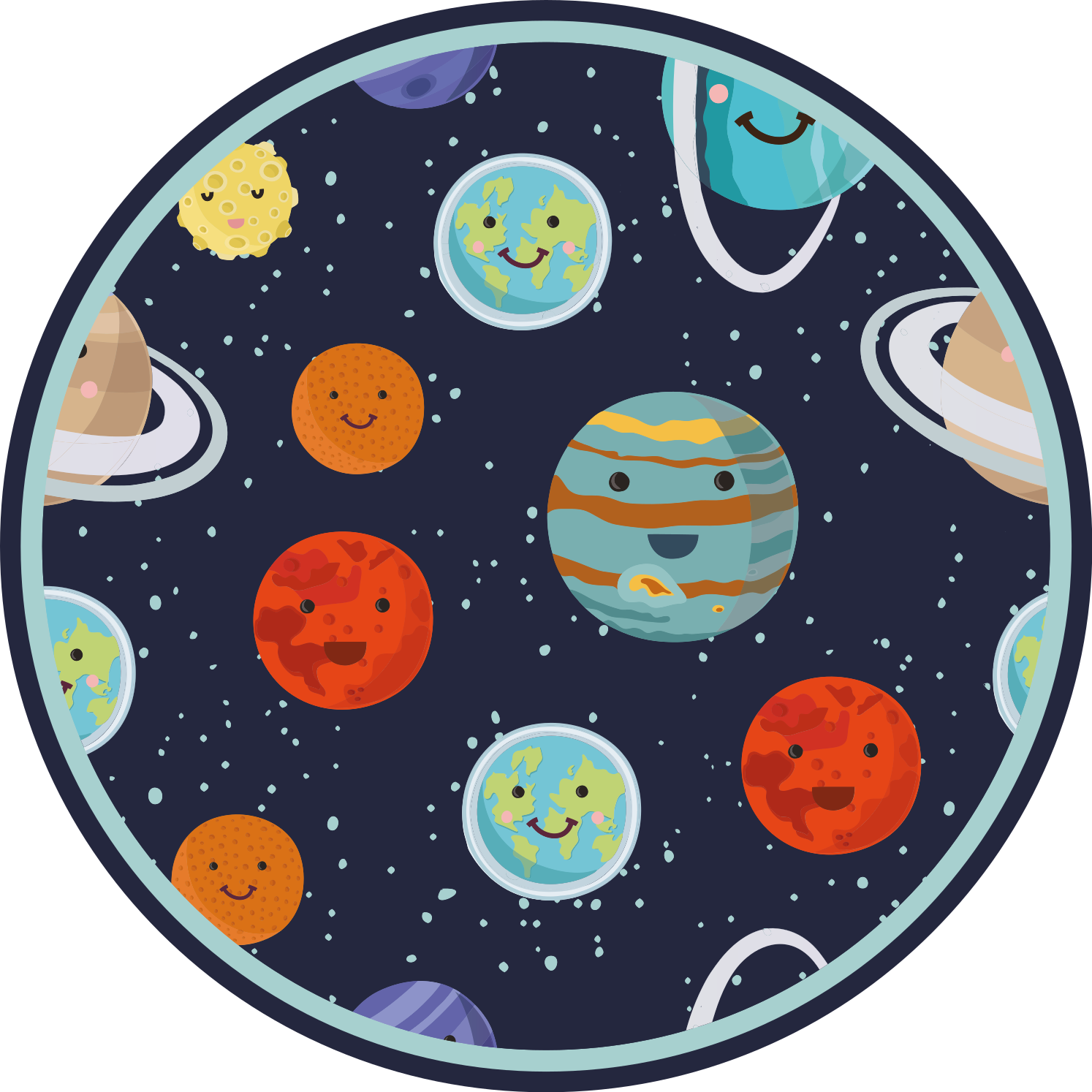 Vinyl Teppich für Kinder smiling Planets Circle - TenStickers