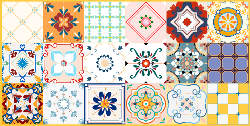 Vinyl läufer küche mehrere bunte hidraulische muster - TenStickers