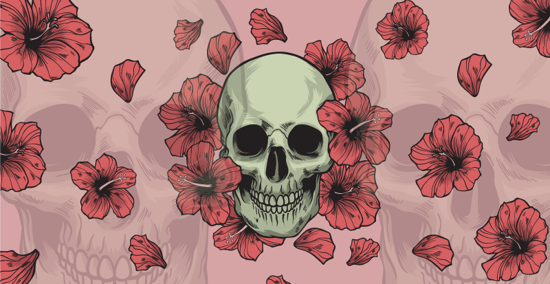 Vinyl Teppich Halloween totenkopf-blumenauflage - TenStickers