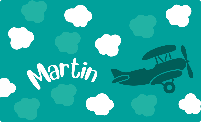 Vinylteppich kindlich wolken und flugzeug mit namen - TenStickers