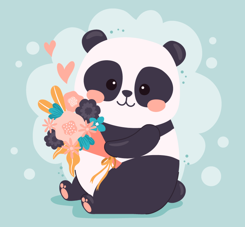 Vinyl Teppich Kinderzimmer panda mit blumen - TenStickers