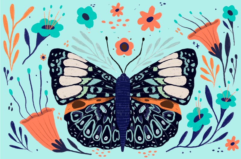 Vinyl Teppich Blumen bunte schmetterlingsdetails - TenStickers