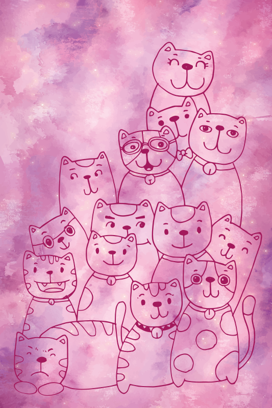 Vinylteppich kindlich verspieltes katzentreffen - TenStickers