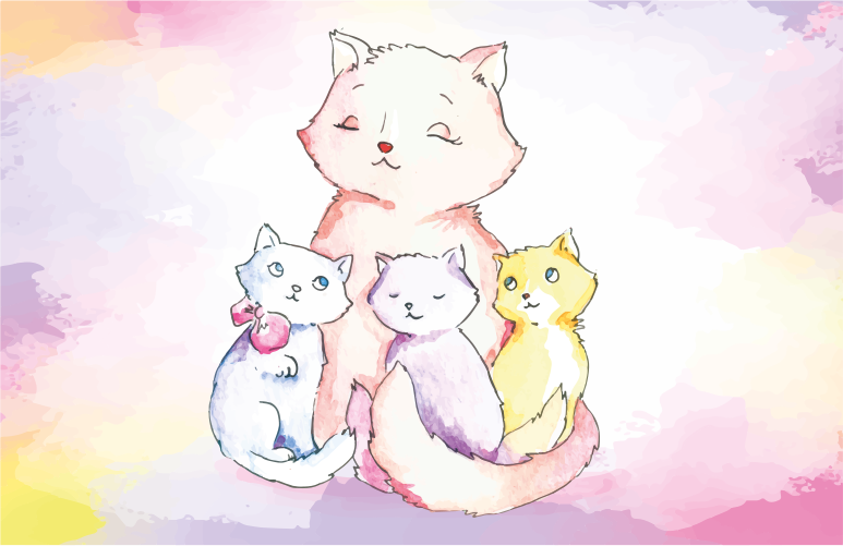 Vinyl Teppich Baby süße katzenfamilie - TenStickers