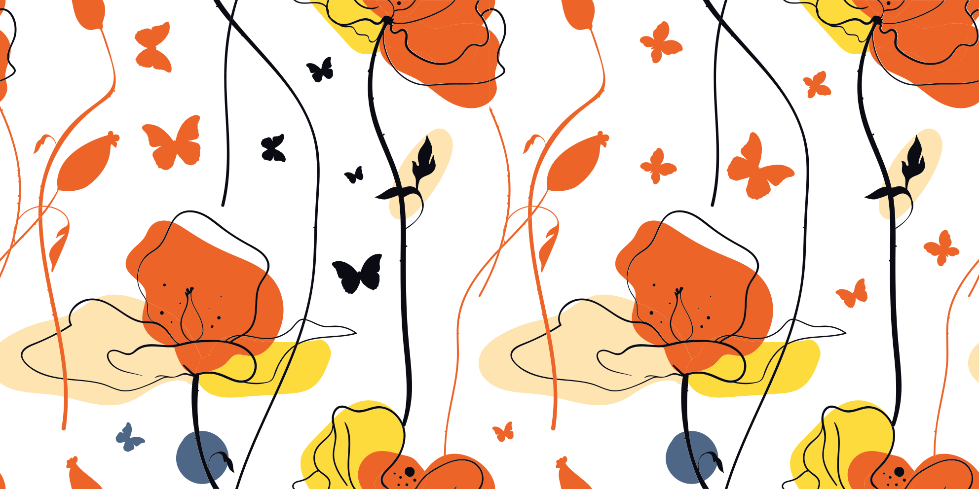 Vinyl teppich blumen mit minimalistischen schmetterlingen - TenStickers
