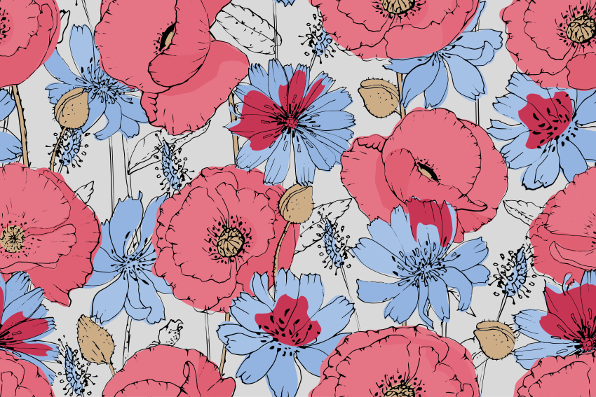 Vinyl teppich blumen mit lebhaftem botanischen druck - TenStickers