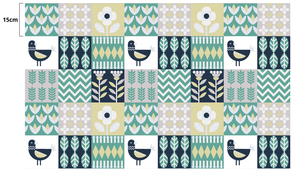 Vinyl Teppich Fliesenoptik buntes vogelmuster - TenStickers