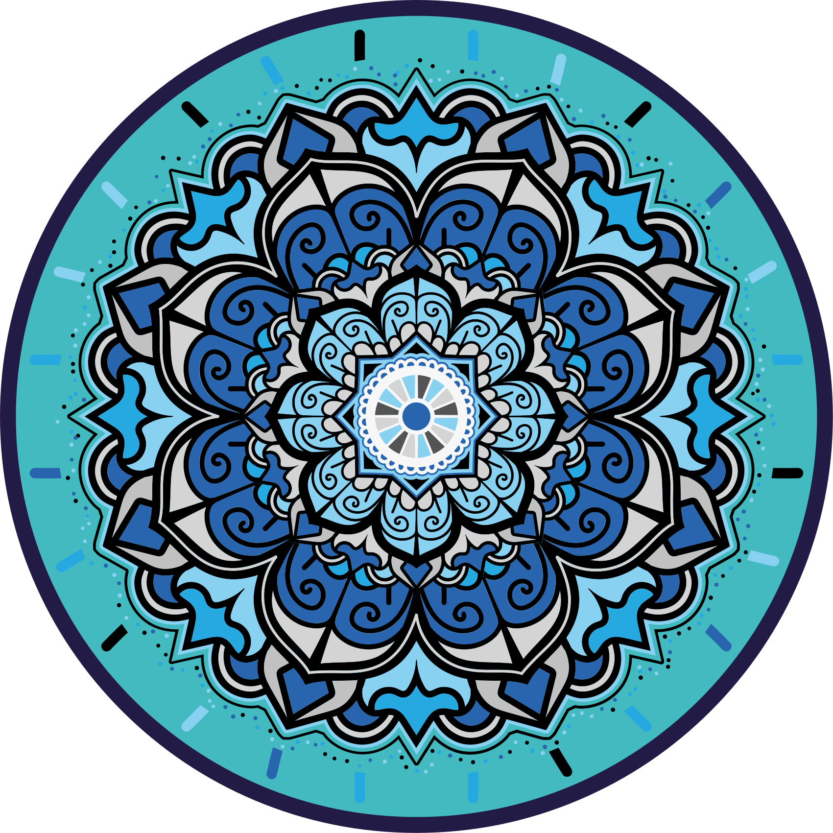 Vinyl Teppich rund kompliziertes blaues mandala - TenStickers