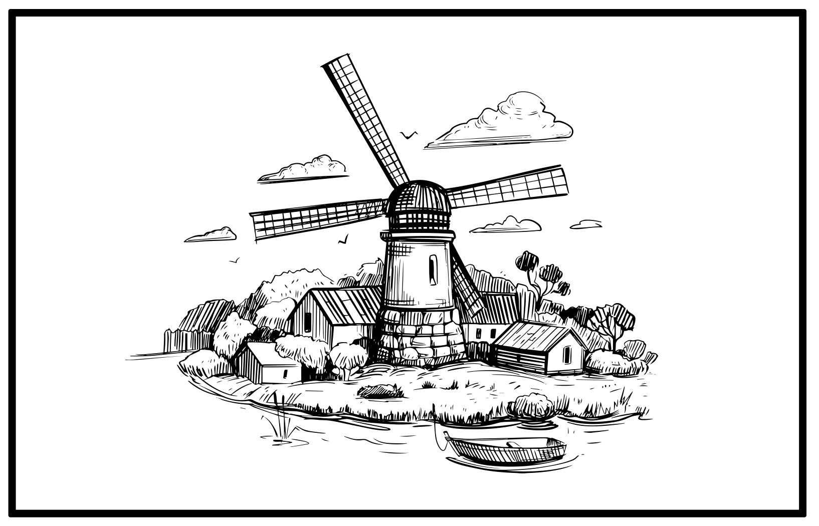 Vinyl Teppich Vintage windmühlenlandschaft - TenStickers