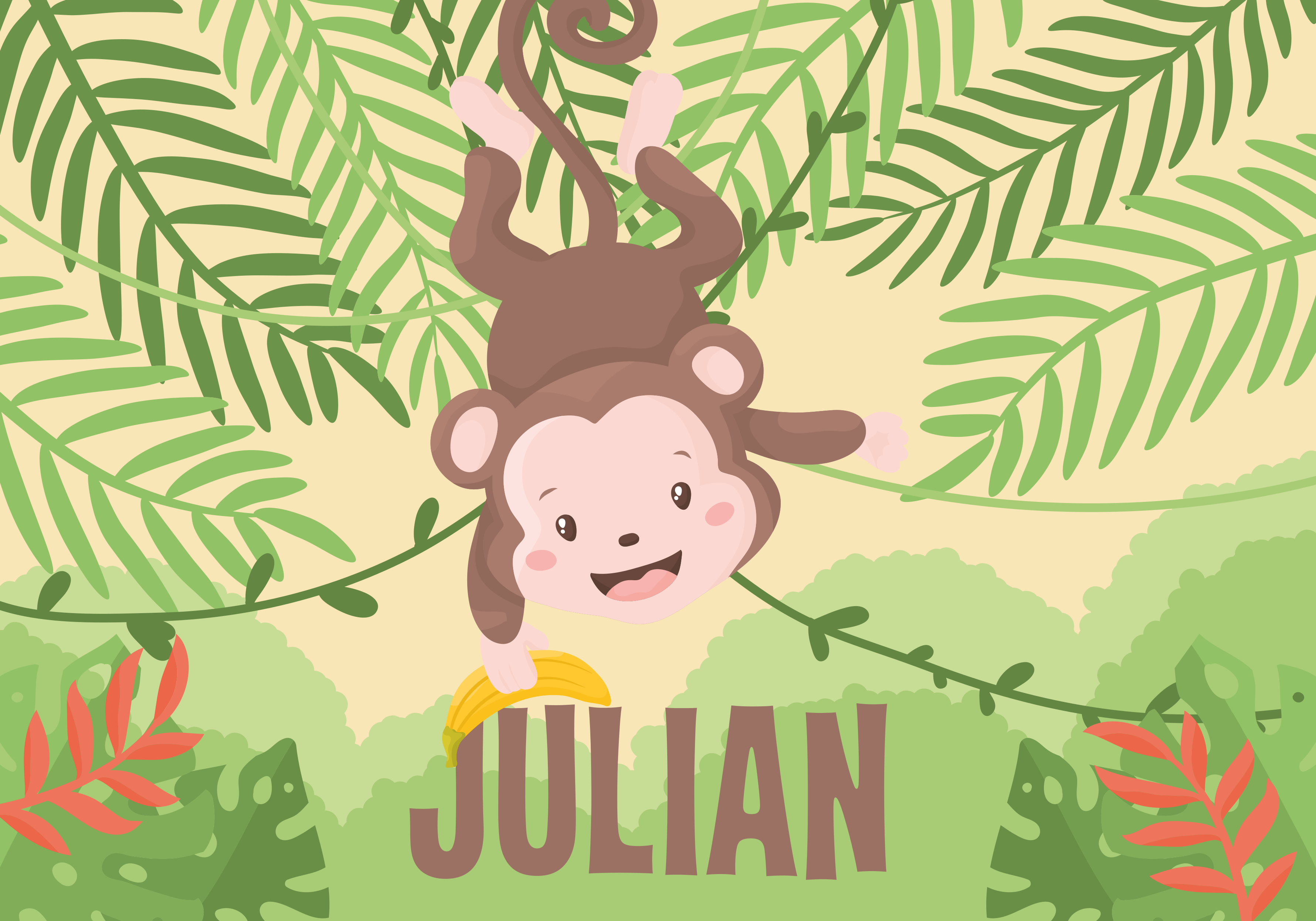 Vinyl Teppich mit Namen verspieltes affenthema - TenStickers