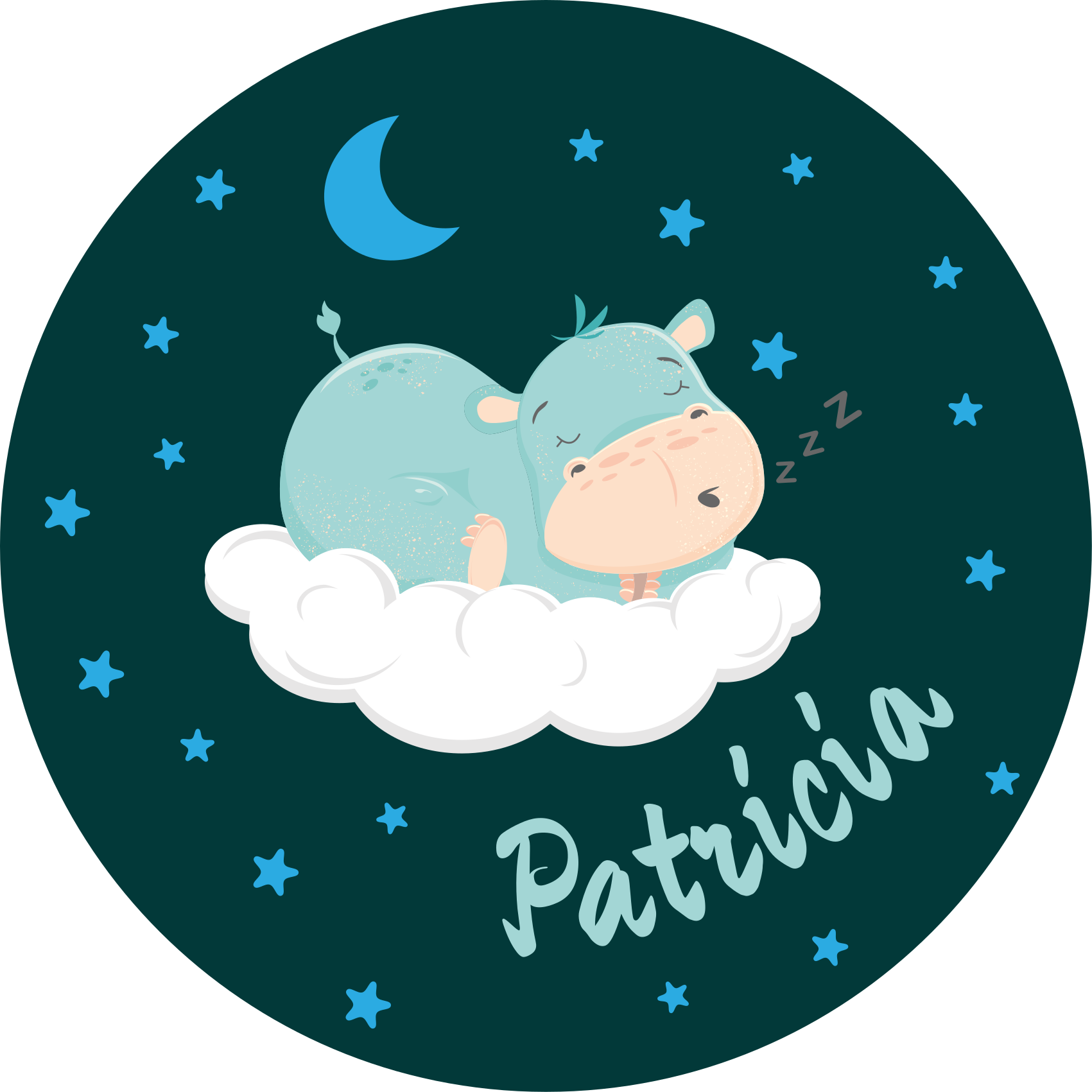 Vinyl Teppich Baby schläfriges nilpferd mit namen - TenStickers