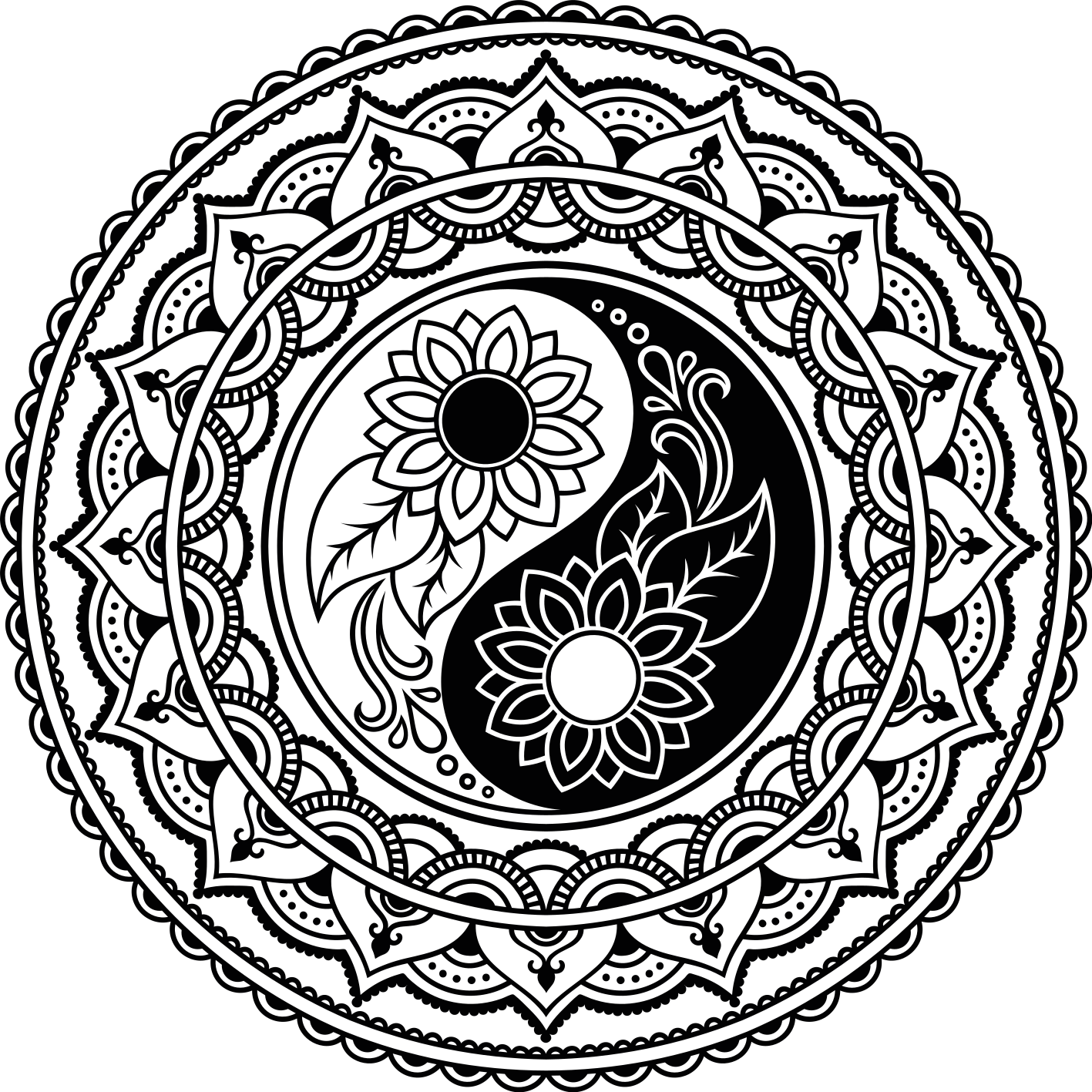 Vinyl Teppich Mandala yin-yang-sonnenblumen - TenStickers