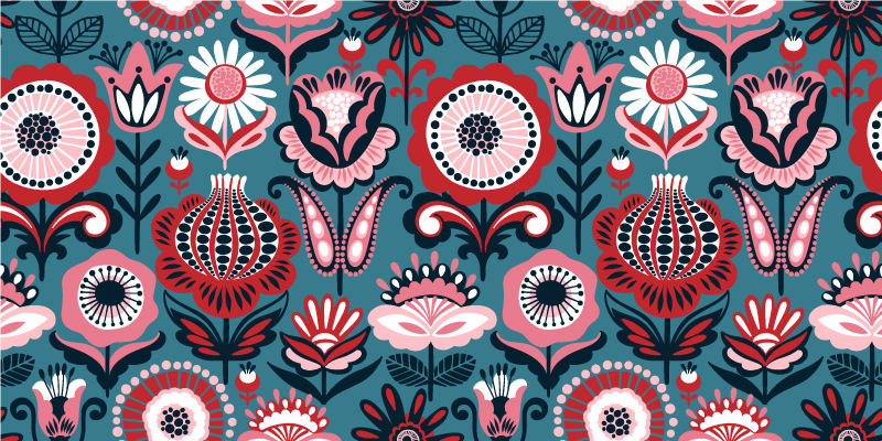 Vinyl Teppich Blumen skandinavisches ethnisches motiv - TenStickers