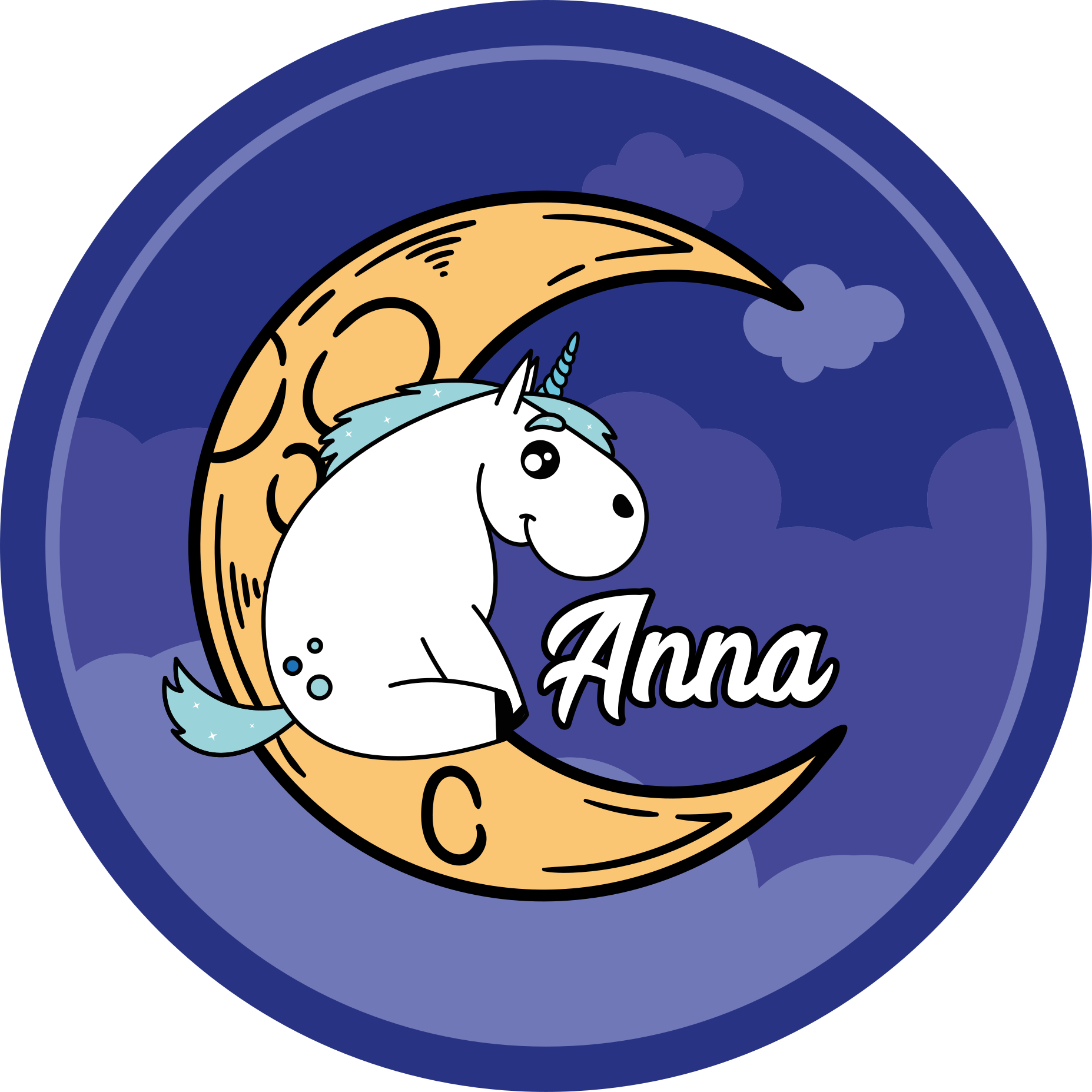 Vinylteppich kindlich einhorn auf dem mond individuell - TenStickers