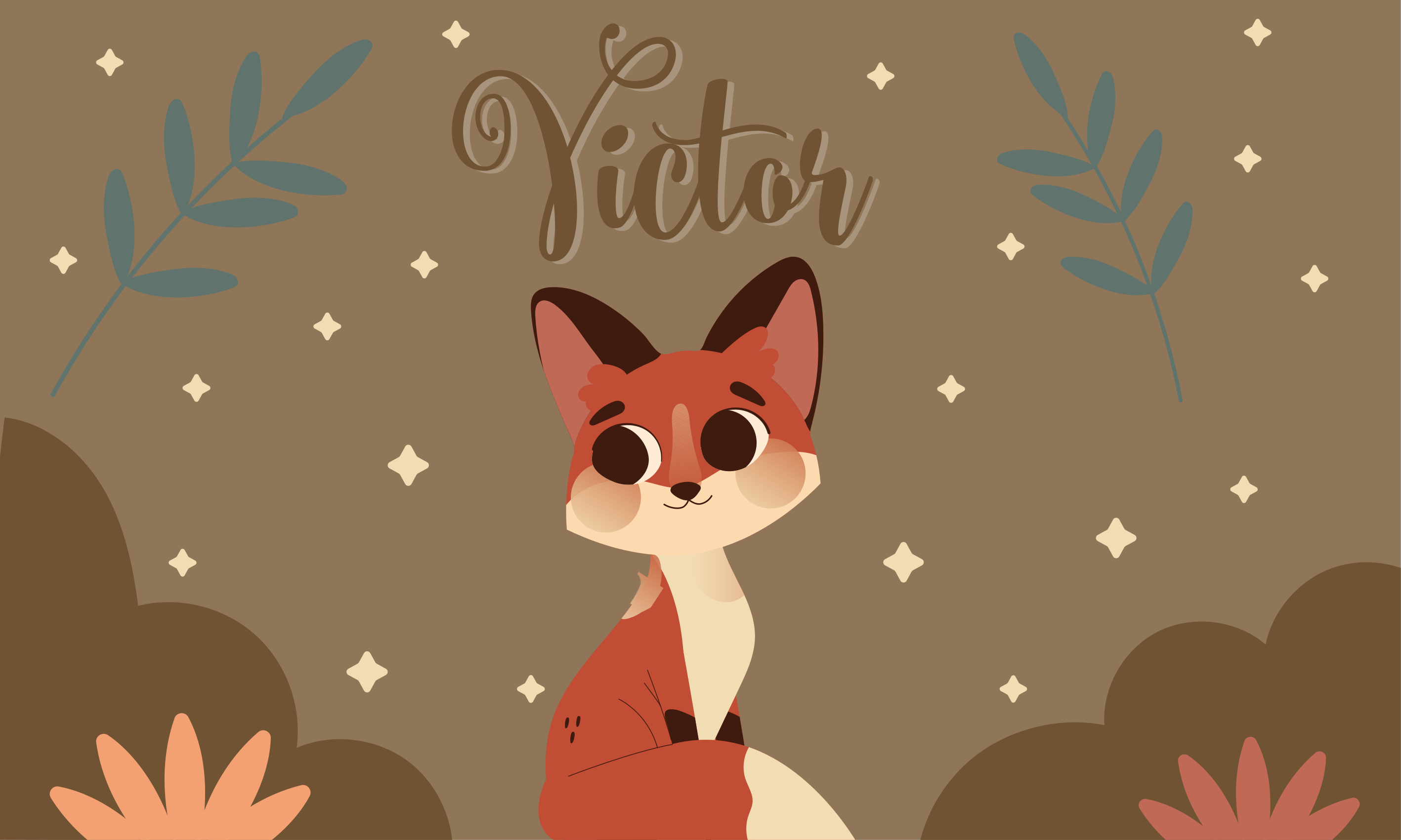 Vinyl teppich mit namen im süßen fuchsdesign - TenStickers