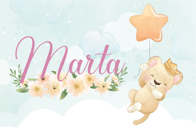 Vinyl teppich baby löwe mit luftballon und name - TenStickers