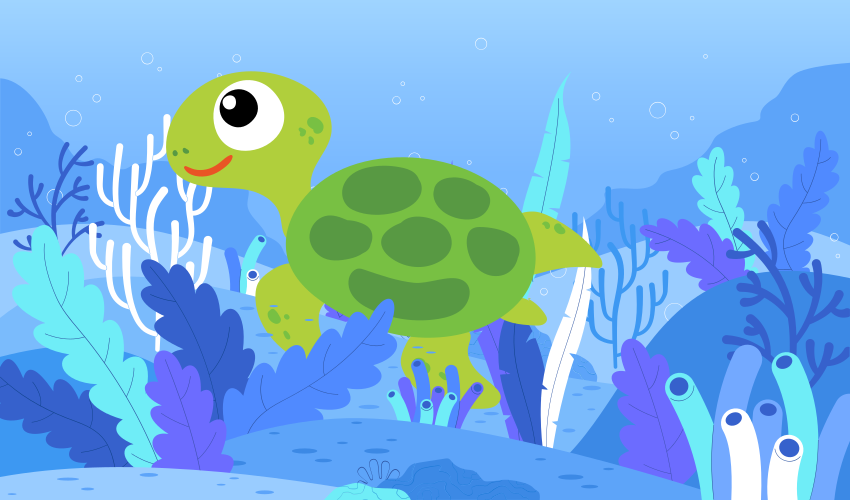 Vinyl Teppich Kinder fröhliche schildkröte seestück - TenStickers