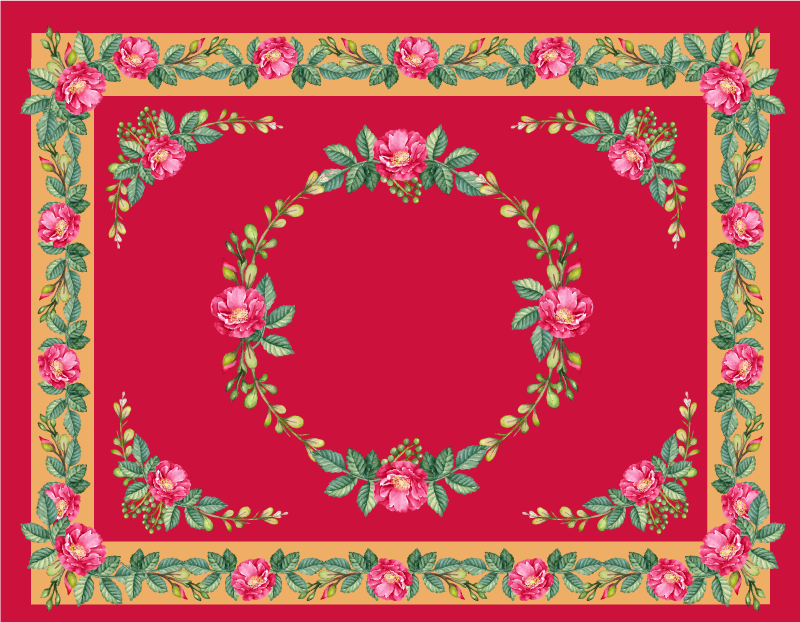 Vinyl Teppich rot Vintage-Blumenmuster - TenStickers